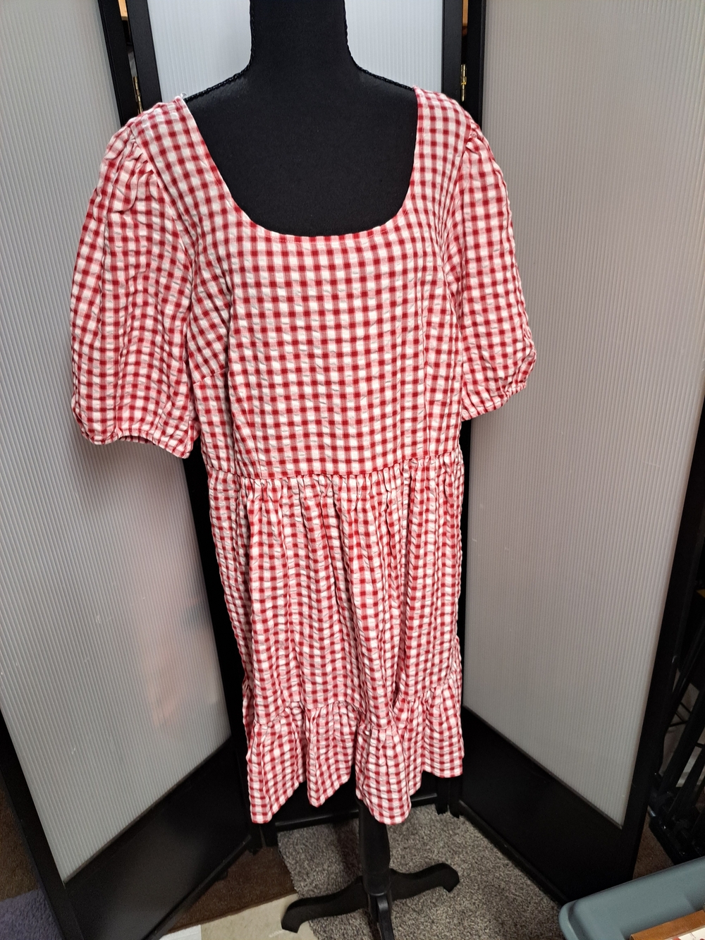 Women’s Red Gingham Puff-Sleeve Mini Dress